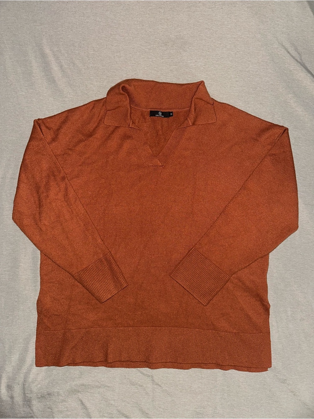 Lillisory|Women's V-Neck Collared Oversized Sweater|M|Rust Orange